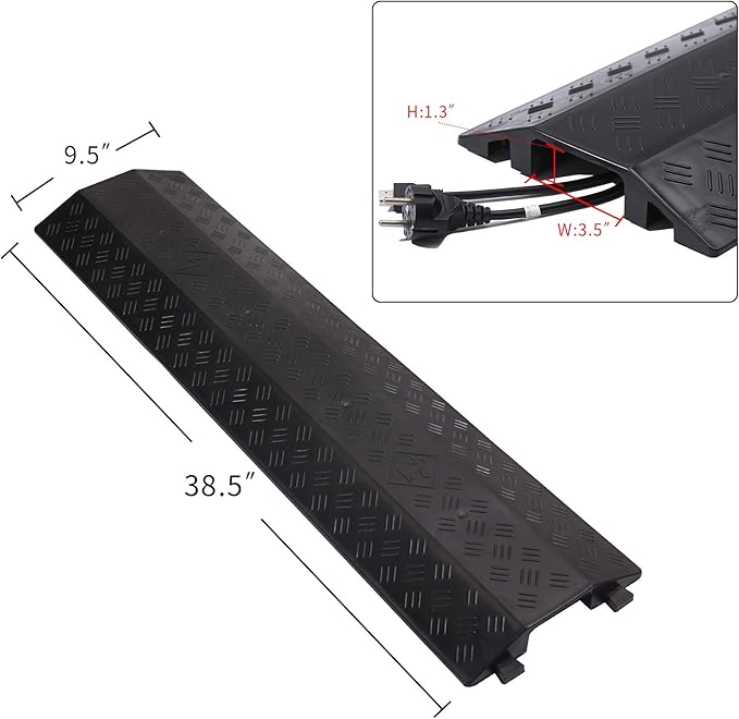 Anbotek - Medium 2 Pack - Floor Cord Cover Cord Protector Drop Over Drop Trak Cable Ramp for Office Warehouse - Black