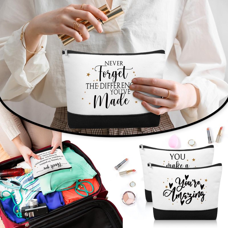Cunno 30 Pcs Employee Appreciation Gifts Inspirational Canvas Makeup Bags Bulk Cosmetic Pouch with Zipper Travel Toiletry Organized for Women Coworkers Staff, 6 Style(Classic)