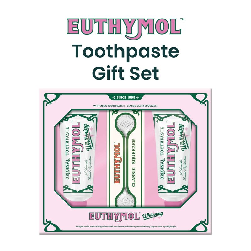 EUTHYMOL Whitening Toothpaste Gift Set (3.7fl oz*2, Sqeezer Set) - Stain Removal in 2 Weeks, Long-Lasting Freshness for Sensitive Gum & Teeth. Bad Breath, Cavity Prevention