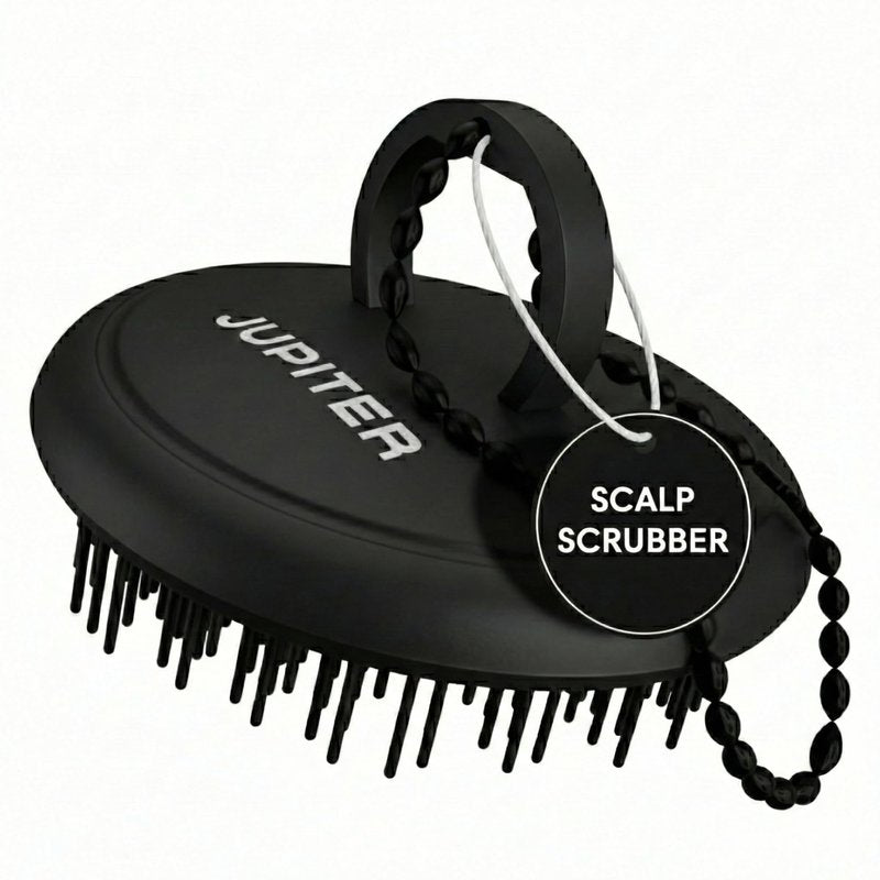 Jupiter Scalp Exfoliator - Scalp Massager Tool for Wet & Dry Hair - Ergonomic Detangler Brush - Dandruff Comb & Scrub to Remove Dandruff & Buildup and Support Circulation - Black