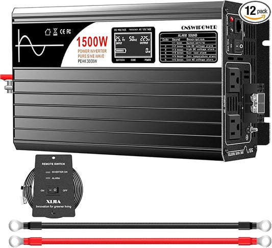 Xijia 1500W Power Inverter，36V to 120V Pure Sine Wave Inverter，Surge 3000W Solar Converter for Home Backup Solar Systems ，with Remote Control for Truck