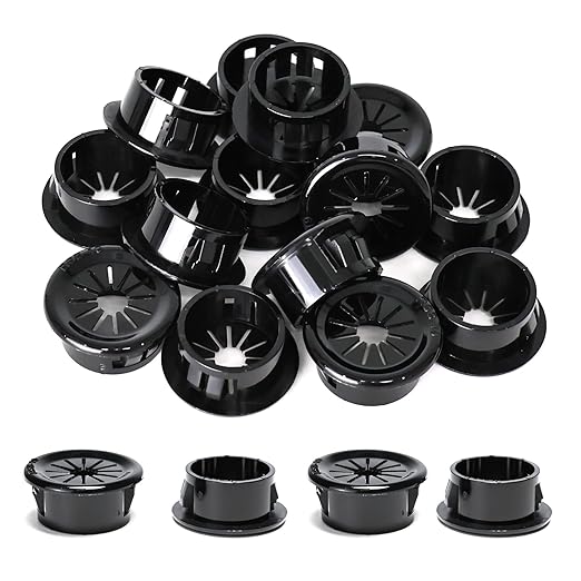BOPOREAE 25 Pcs Cable Grommet, Snap Bushing 3/4" (19 mm) Mounting Diameter, Flexible Petal-Shaped Buckle Round Nylon Desk Grommet for Wires Through Countertop Cord Organizer and Protection, Black