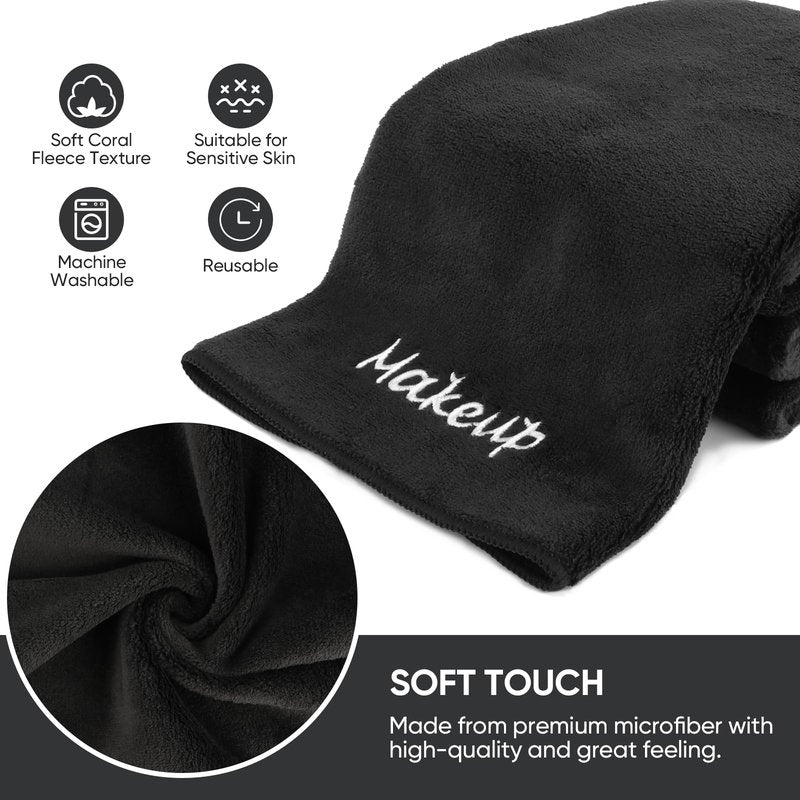 UNIMADE Makeup Remover Cloth, 24 Pack Black Facial Wash Cloths, Soft Coral Fleece Microfiber Towel for Face, Hand, and Bathroom(13" x 13")