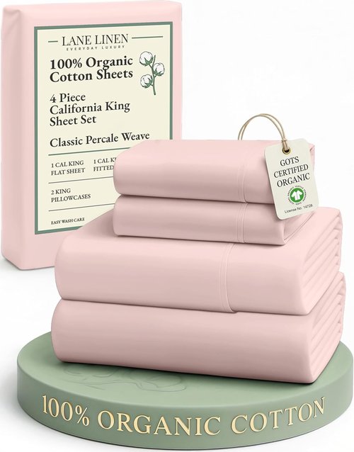 Lane Linen 100% Organic Cotton California King Sheet Set - Soft, Fade-Resistant & Naturally Cooling - Sepia Rose