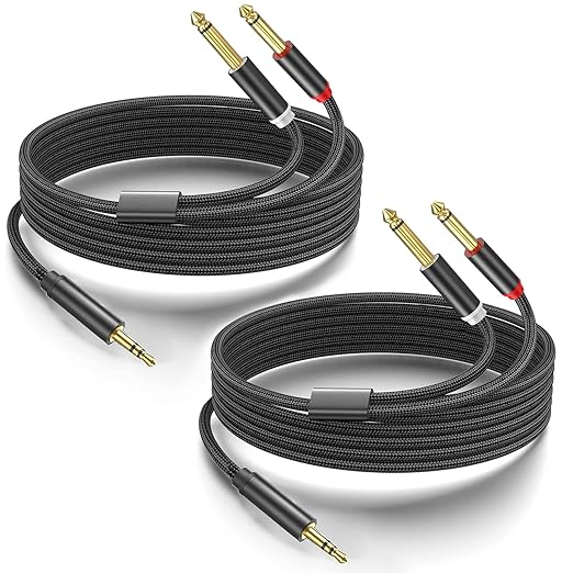 Yumiwoow 2Pack 10Ft 3.5mm 1/8" TRS to Dual 6.35mm 1/4" TS Mono Stereo Y-Cable Splitter Cord for Smartphone, Computer, CD Player, Speakers and Home Systems Amplifier