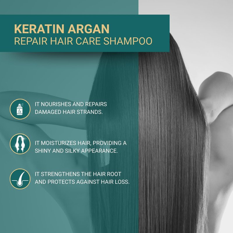 Keratin Shampoo and Argan Oil Shampoo Bond Repair Anti-Hair Loss and Growth Care Sulfate Free Biotin Hair Care Strengthening and Nourishing Formula for Dry, Damaged, Gray or Dyed Hair 300 ml x 3