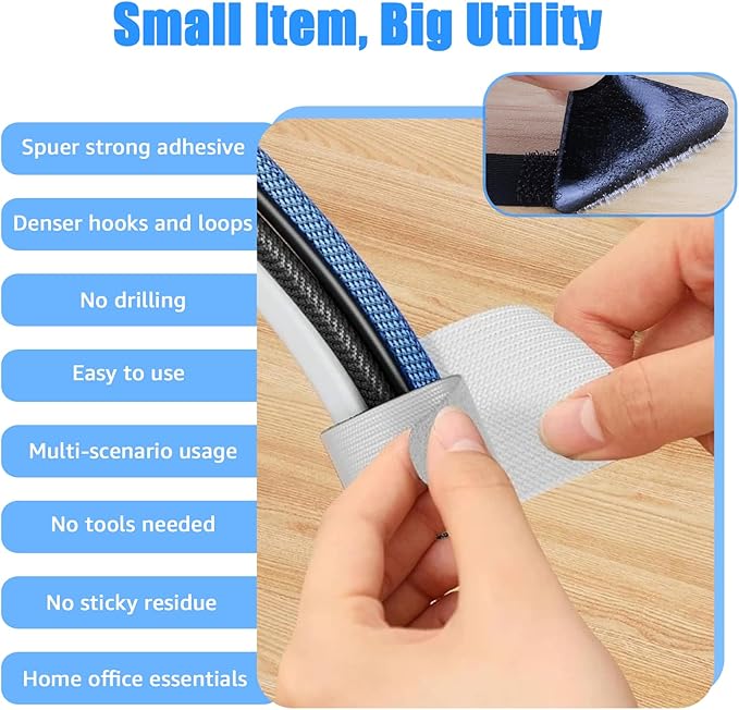 80PCS Hook and Loop Cable Ties, Under Desk Cable Management, Adhesive Cable Straps, Cord Management Hider Idea, Cord Organizer for Desk, Computer Accessories, Home Office Organization, Black