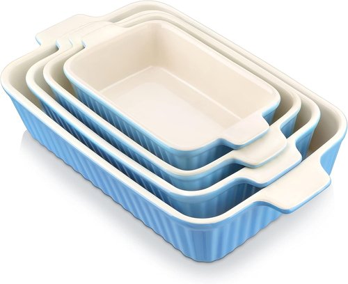 MALACASA Bakeware Set - 4-Piece Porcelain Baking Pans for Oven | Blue Casserole & Lasagna Dishes (9.4" - 14.7")