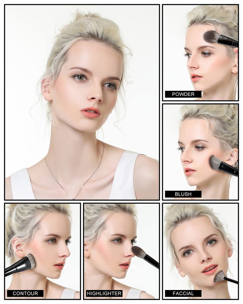 Anmor Luxurious Black Makeup Brush Set, Premium Makeup Brushes for Foundation Kabuki Powder Blush Eyeshadow Blending Crease Makeup, Superior Soft Luxurious Makeup Brush Set with Micro Crystal Fiber