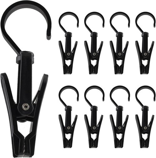 Jiozermi Laundry Hooks - 20 PCS Super Strong Plastic Clothes Pins | Swivel Hanger Clips in Black