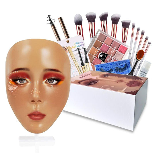 Penugo Makeup Mannequin Face Kit, Silicone Face for Makeup Practice Full Face for Must Haves, Mannequin Eye Face for Makeup Practice with Makeup Brushes Set & Eye Shadow & Eyebrow Pencil(Wheat)