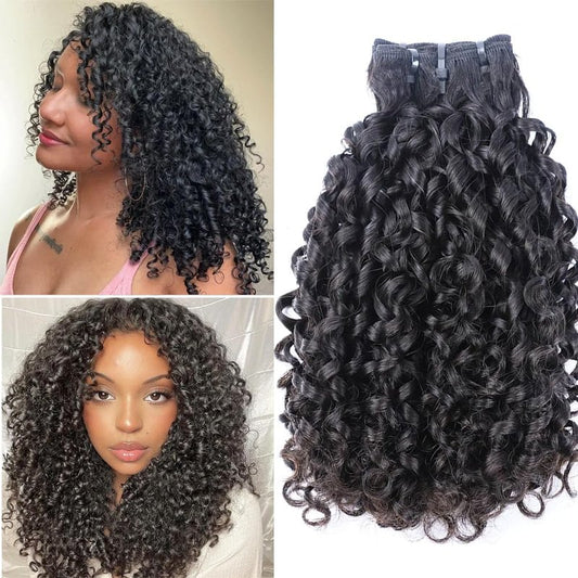 JYZ 16A Double Weft Pixie Bouncy Curly Human Hair Bundles 18 Inch 1 Bundle Burmese Curly Human Hair Bundles 3C4A 100% Unprocessed Brazilian Virgin Hair Extensions Quick Weave Extensions Natural Color