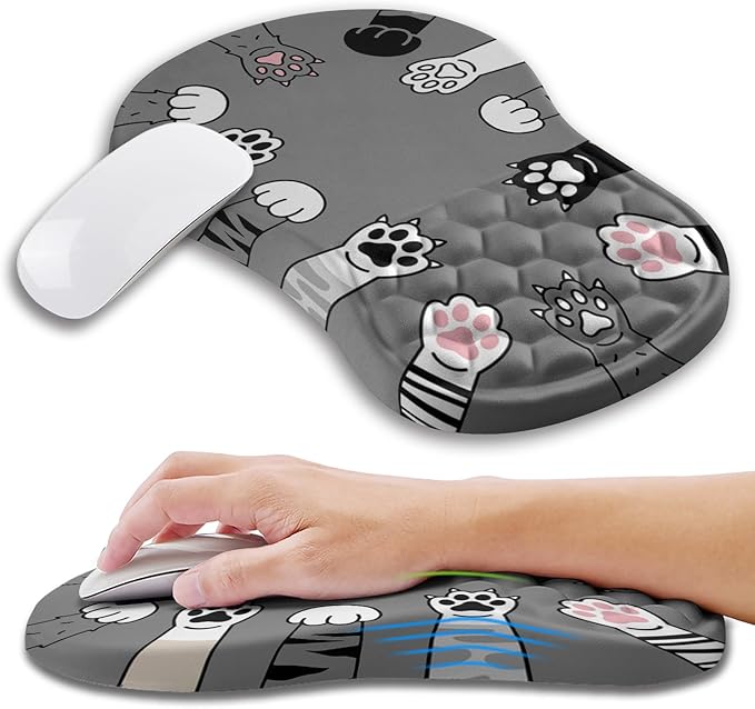Kuosgm Ergonomic Mouse Pad Wrist Support with Memory Foam Massage Bulge, Carpal Tunnel Pain Relief Mousepad Wrist Rest for Mouse(12x8 inch, Paw)
