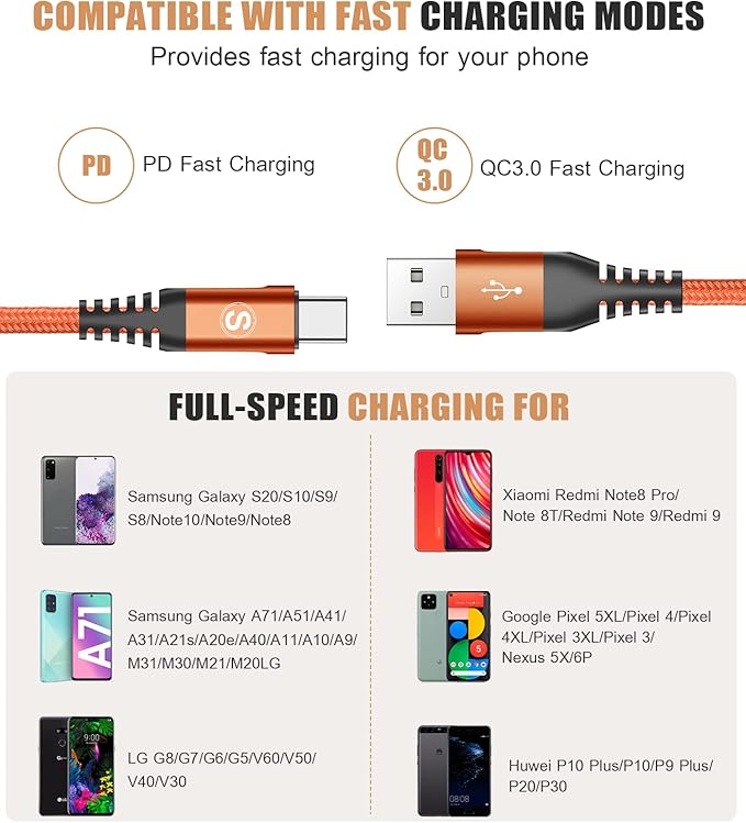 sweguard USB Type C Charger Cable [3-Pack,10ft+6.6ft+3.3ft] iPhone 17 Charger Nylon Braided Cord for iPhone 17 16 15 Pro Max Samsung Galaxy S26 S25 S24 S23 S22 S21 S20 Note 20 10 A53 A54 Pixel LG Moto
