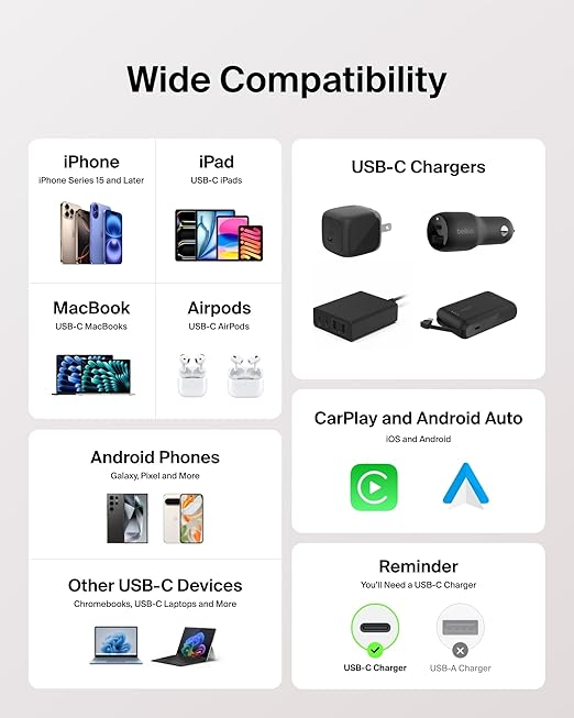 Belkin USB C to USB C Cable 2-Pack, 6.6ft, 60W - Type C Charger, iPhone Charger Cord, Soft, Braided, Flexible for iPhone 17, Galaxy S25, Pixel 10, Airpods, iPad Pro & More, Travel Essentials - Pink