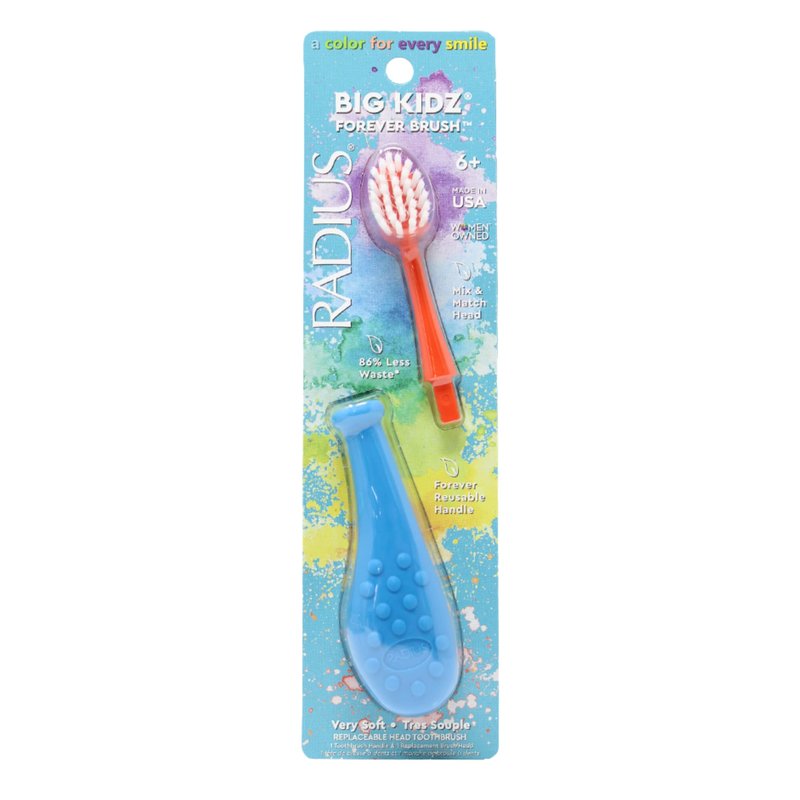 Radius Big Kidz Forever Brush with Replaceable Head Toothbrush for Children, 6 Years and Up, BPA Free ADA Accepted for Growing Teeth and Gums - Right and Left Handed, Extra Soft