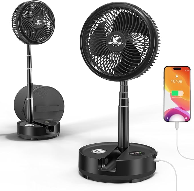 40000mAh Portable Travel Fan, Rechargeable Collapsible Fan, 106H Run, 8 Speeds Standing Oscillating Fan, Battery Powered with Timer & Light for Travel Cruise Essentials RV Outdoor Bedroom Power Outage