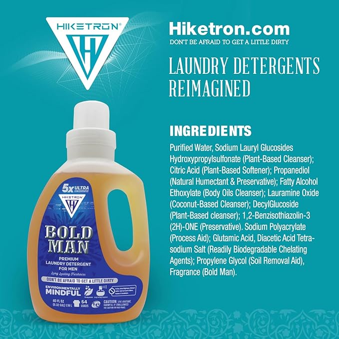 Hiketron Bold Man Liquid Laundry Detergent, 5x Ultra Concentrated, Tough Stains Remover Washing Detergent, Long Lasting Masculine Scent (80 Fl Oz, Pack of 2)