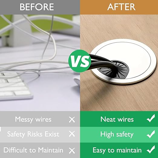 EASYEAH 2 Pcs Desk Grommet 3-1/8" / 80 mm, Desk Cord Hole Cover, Cable Grommet ABS Plastic, Desk Hole Grommet for Home & Office Pc, Detachable Cable Cord Organizer-Silver Sand