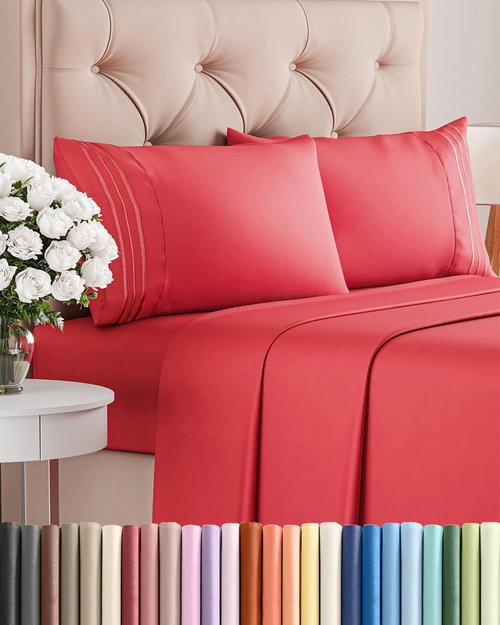 Comfy Breathable & Cooling Bed Sheets Set by [Brand Name] - Luxury 4-Piece Full Size - Ultra-Soft, Deep Pockets, Wrinkle-Free - Oeko-Tex Certified - Red