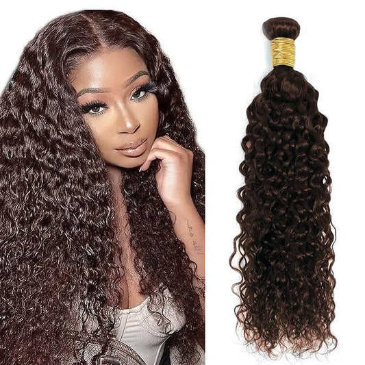 Human Hair Bundles 24 Inch Water Wave Single Bundle #4 Chocolate Brown Human Hair Unprocessed Native Virgin Hair 100g Total 1 Extension Wet and Wavy Human Hair Extensions for Women