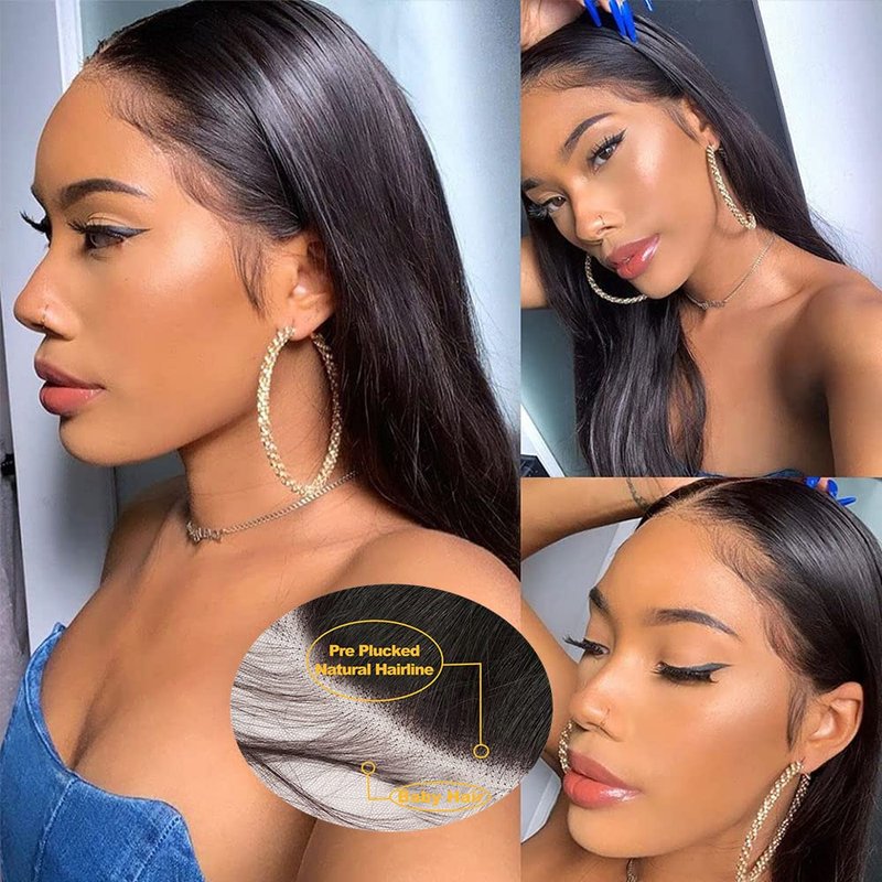 QTHAIR Straight HD Lace Frontal Human Hair 18A Brazilian Straight Human Hair Ear to Ear 13x4 Swiss Lace Frontal(14",Natural Color) Pre Plucked Natural Hairline with Baby Hair