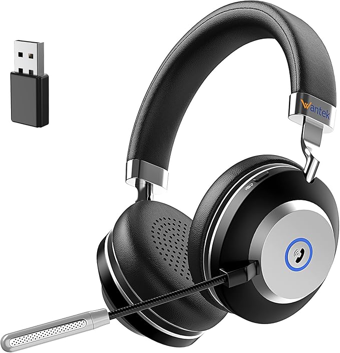 Wantek Wireless Bluetooth Headset with Microphone for Work,45Hrs Playtime with Mute Button,On-Ear Headset with Noise Cancelling Mic for PC,Laptop,Smartphone,Remote Work,Office,Home,Zoom,Skype