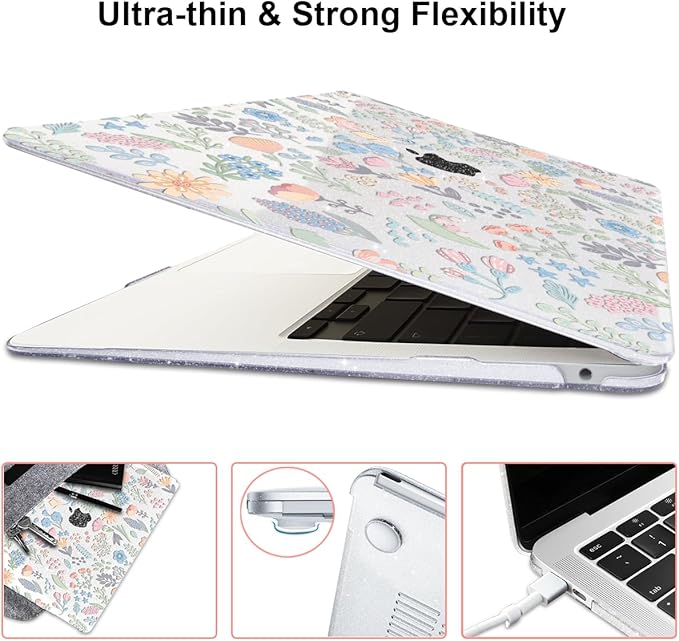 LCMOCICO for MacBook Air 13 inch Case 2021 2020 2019 2018 Model M1 A2337 A2179 A1932 with Retina Display & Touch ID, Shiny Pattern Plastic Hard Shell Case Keyboard Skin Cover, Starry Sky Flowers