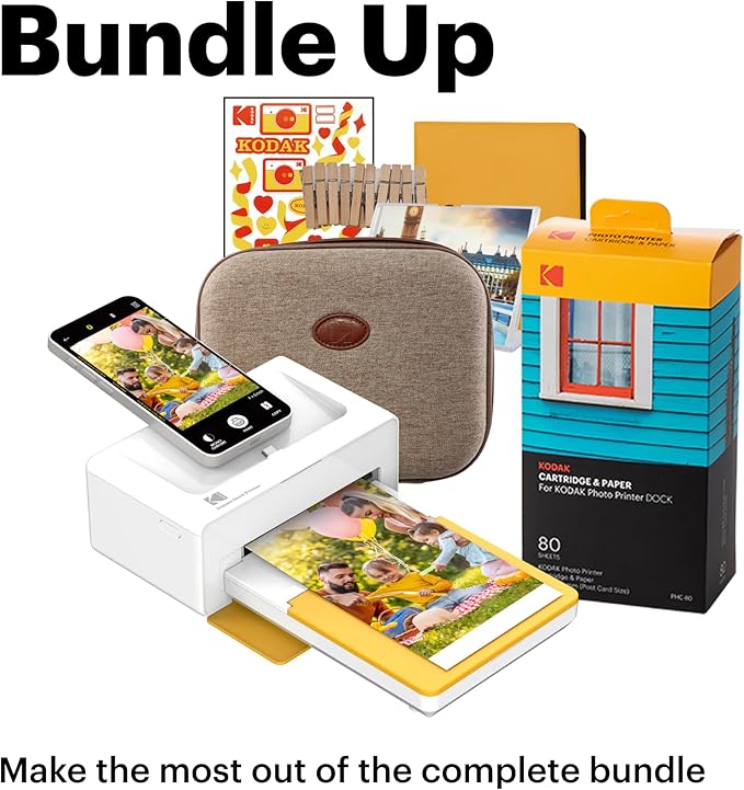 KODAK Dock Plus 4x6'' Photo Printer, 50 Sheets Gift Bundle, Docking & Bluetooth Smartphone Printer for iPhone & Android, Instant Color Prints, 4PASS Dye Sublimation