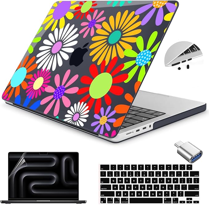 Teryeefi Case for MacBook Pro 14 inch M5 M4/M3/M2/M1 2025 2024 2023 2021 Release Model A3112 A3401 A3185 A2918 A2992 A2779 A2442, Hard Shell Cover + Keyboard Cover, Colorful Abstract Flowers A001