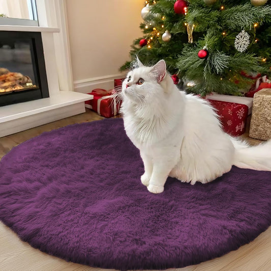 OLANLY Round Dark Purple Area Rug - Soft, Fluffy, Machine Washable 3 ft Carpet for Bedroom & Living Room Decor