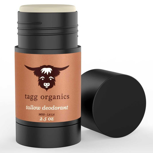 TAGG ORGANICS Purely Organic Deodorant from Grass-Fed Tallow and Natural Odor Neutralizers – Pure Essential Oils and Vitamin K For Skin Health and Nourishment – Scent Moo-La-La (Citrus-Vanilla)