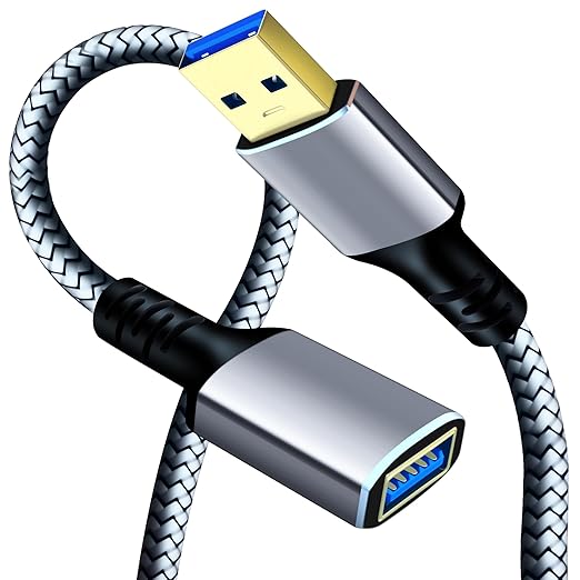 Tan QY USB 3.0 Extension Cable 20Ft, USB 3.0 High Speed Extender Cord Type A Male to A Female for PlayStation, Xbox, USB Flash Drive, Hard Drive, Card Reader,Scanner,Printer,Keyboard (Silver, 20Ft)