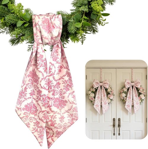 AZYM Wreath Sash Set - Elegant Pink Flower Ribbon for Front Door & Indoor Decor | 2 Pcs