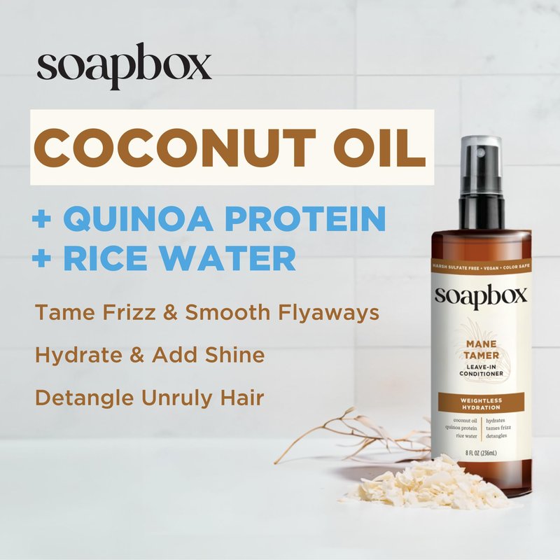 Soapbox Mane Tamer, Leave In Conditioner Spray - Smooth Flyaways & Add Shine - Detangler & Frizz Control Leave In Hair Conditioner - Paraben Free, Silicone Free, Color Safe & Vegan - 8 oz