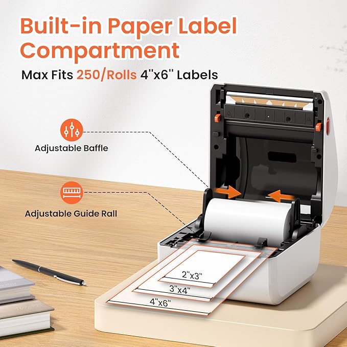 Omezizy Bluetooth Thermal Shipping Label Printer - D450BT Thermal Label Printer 4x6 for Small Business & Shipping Packages, Compatible with iPhone, Android, iPad, Windows, macOS, USPS, Amazon, Tiktok