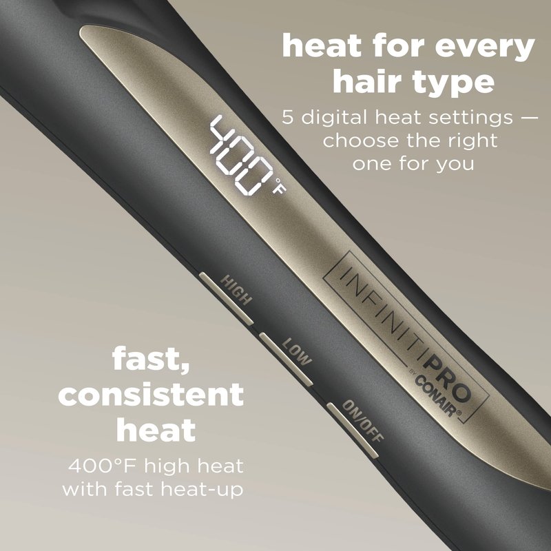INFINITIPRO BY CONAIR Tourmaline Ceramic 1¼-Inch to ¾-Inch Tapered Curling Wand, Tapered Curling Wand Produces Beachy Waves, Dark Gray