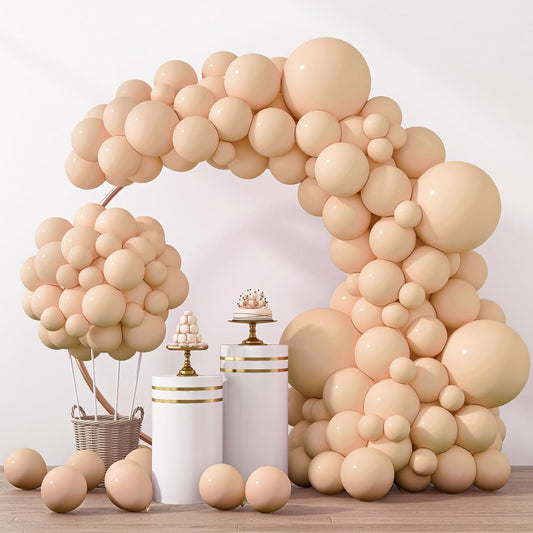 RUBFAC Nude Balloon Garland Kit - 129pcs in Various Sizes | Boho Beige & Apricot for Parties & Events