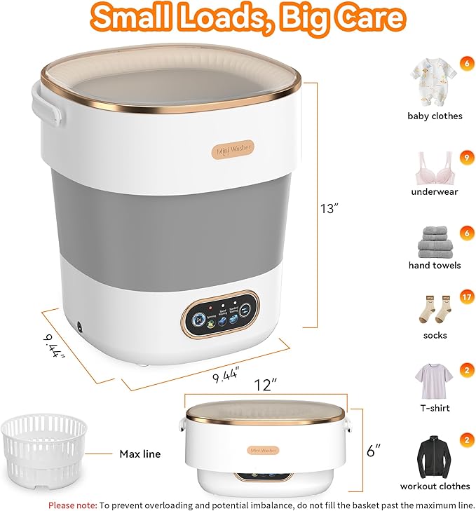 Portable Washing Machine, Folding 16L Mini Washer and Spin-Dryer With Hanger, Large Capacity Small Compact Laundry Machine of Underwear, Baby Clothes, for Apartments, Dormitories, RV, Travel, (White)