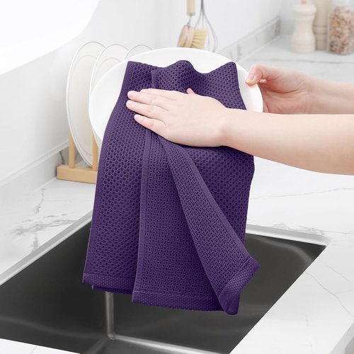 Homaxy Kitchen Dish Towels - 100% Cotton Waffle Weave, Ultra Soft & Absorbent, 13 x 28 Inches, 12-Pack, Eggplant