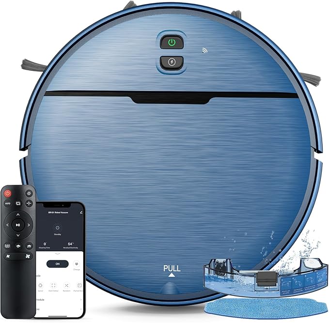 Robot Vacuum and Mop Combo, 2 in 1 Robot Vacuum Cleaner with WiFi/App, Smart Robotic Vacuums with Strong Suction, Schedule, Self-Charging, Slim, Quiet, Ideal for Hard Floor, Pet Hair, Low Pile Carpet