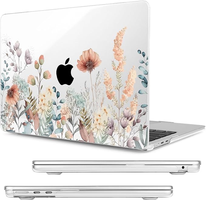 MecBevia Compatible with 2026 M5 MacBook Air 13 inch Case 2026 2025 2024-2022 M5 A3449 M4 A3240 M3 A3113 M2 A2681, Keyboard Cover, Screen Protector, Webcam Cover & Type-C OTG, Abstract Flower