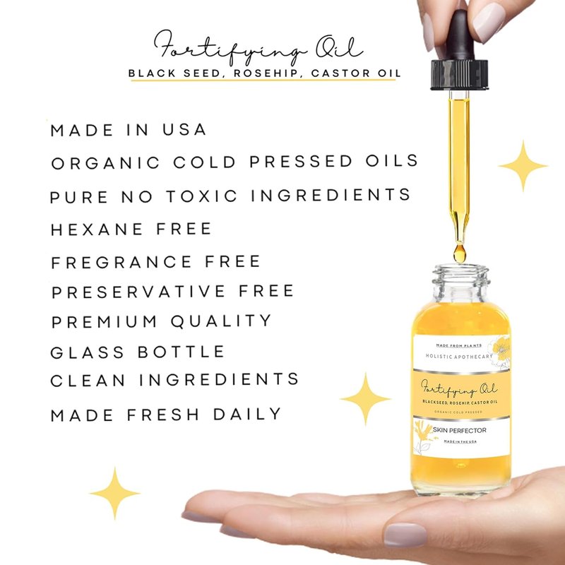 Organic Cold Pressed Face Oil - Black Seed, Rosehip & Castor Oil | Anti-Aging Hydrating Serum for Dry Skin (2 FL OZ)