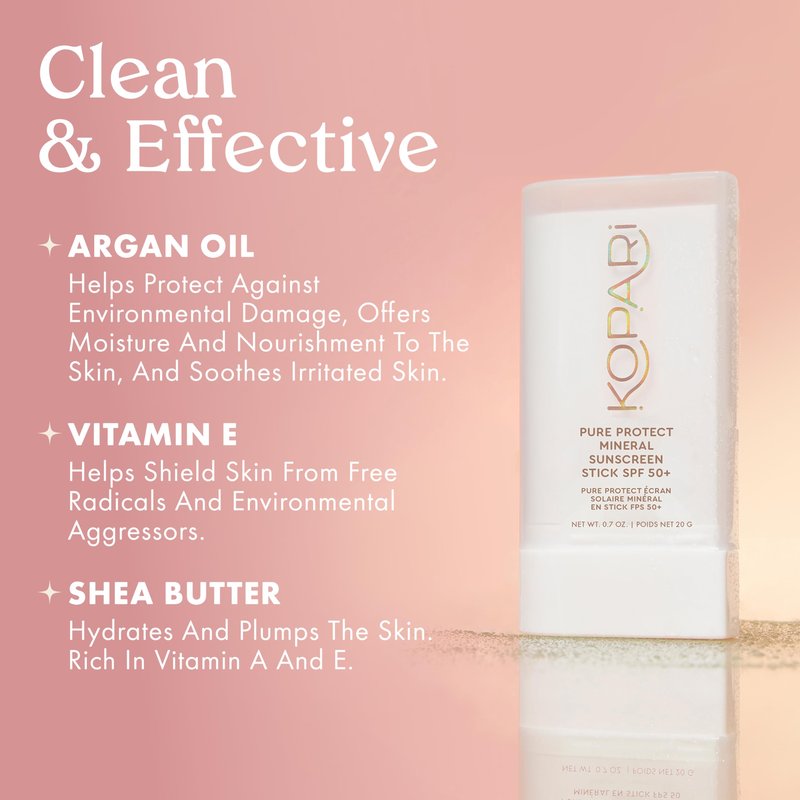 Kopari PURE PROTECT 100% Mineral Sunscreen Stick SPF 50+ Clear Zinc Oxide Face and Body Sunscreen with Hydrating Argan Oil, Shea Butter, Sheer Finish, Ultra-Portable, for Easy Reapplication