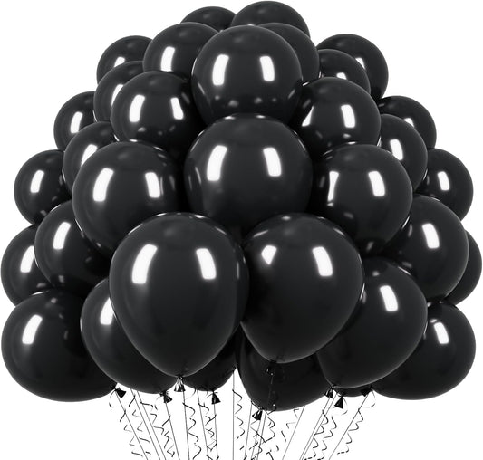 Voircoloria 12-Inch Matte Black Balloons - 110pcs Latex Party Decorations for Weddings, Graduations & More