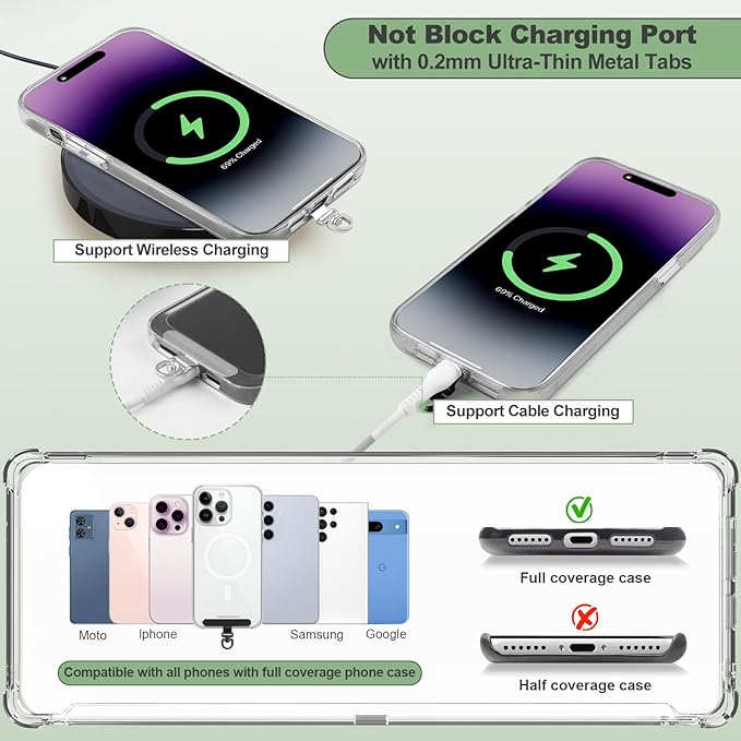YFWE Clip and Go Strap for Phone with Wallet Crossbody, Adjustable Phone Lanyard with Detachable RFID Wristlet Wallet & Ultra-Thin 360° Rotatable Metal Tabs for All Smartphones (Cream)