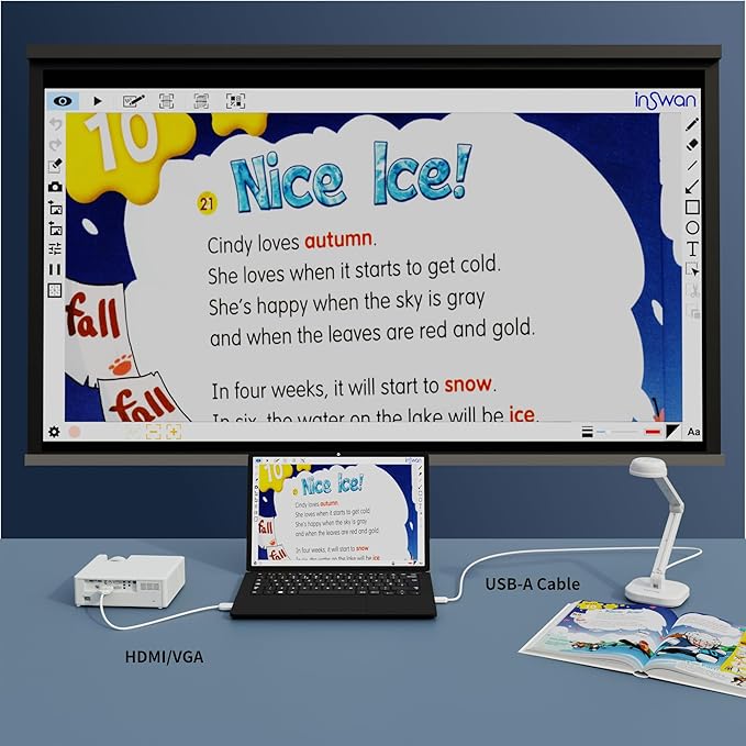 INSWAN INS-1 Classic USB Document Camera/Webcam – 8MP, Auto Focus, LED, Mic, Perfect for Desktop Teaching, Compatible with Windows/Mac/iPad/Chromebook, Ideal for Distance Learning & Live Demos, White