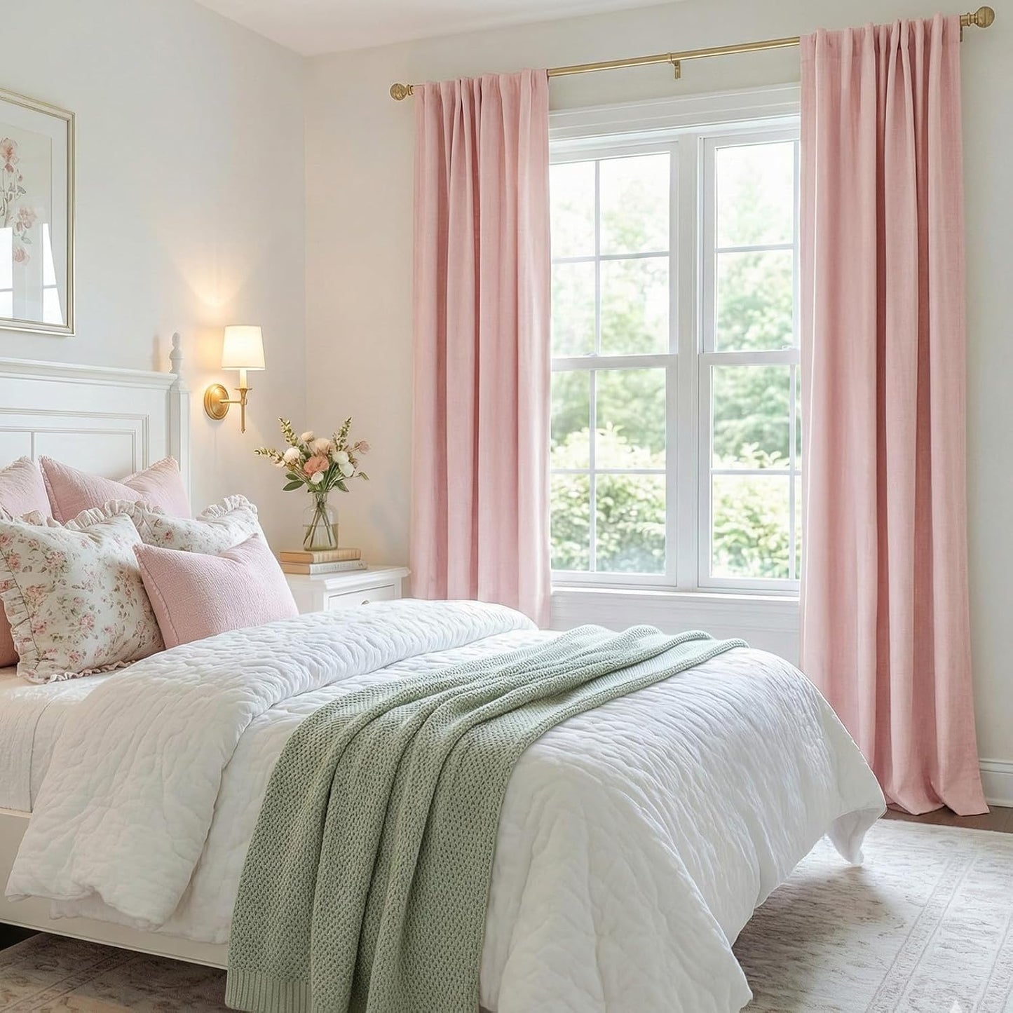 Skiennix 100% Blackout Linen Curtains - Thermal Insulated Drapes for Bedroom | 50" W x 102" L, Baby Pink, 2 Panels Set