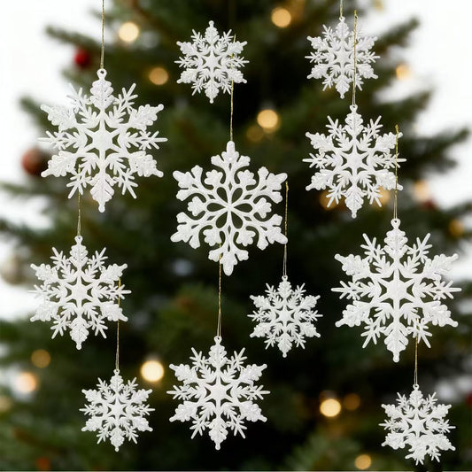 Skiennix Christmas Ornaments - 36 Pack White Snowflake & Colorful Tree Decorations | Holiday Home Decor