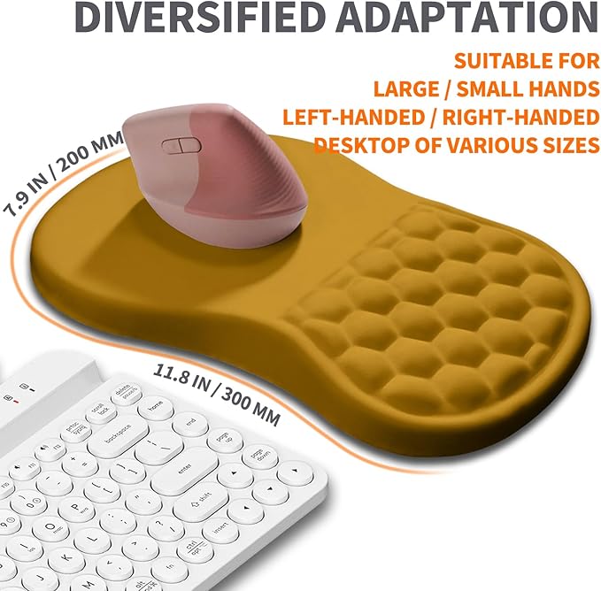 Armanza Ergonomic Joint Wrist Support Mouse Pad with Memory Foam Cushion Massage Bump, Carpal Tunnel Pain Relief Mousepad Slope Design for Wrist Rest, 11.8x7.9 in, Goldenrod